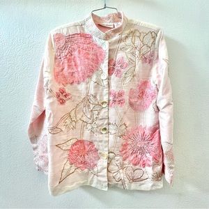 Drapers & Damons Womens Flower Floral Button Up Blazer Top